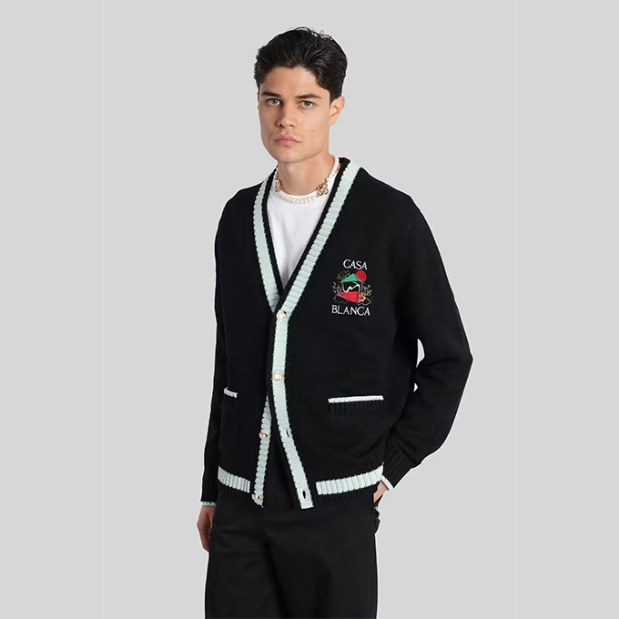 casablanca mountain embroidered v neck knit cardigan
